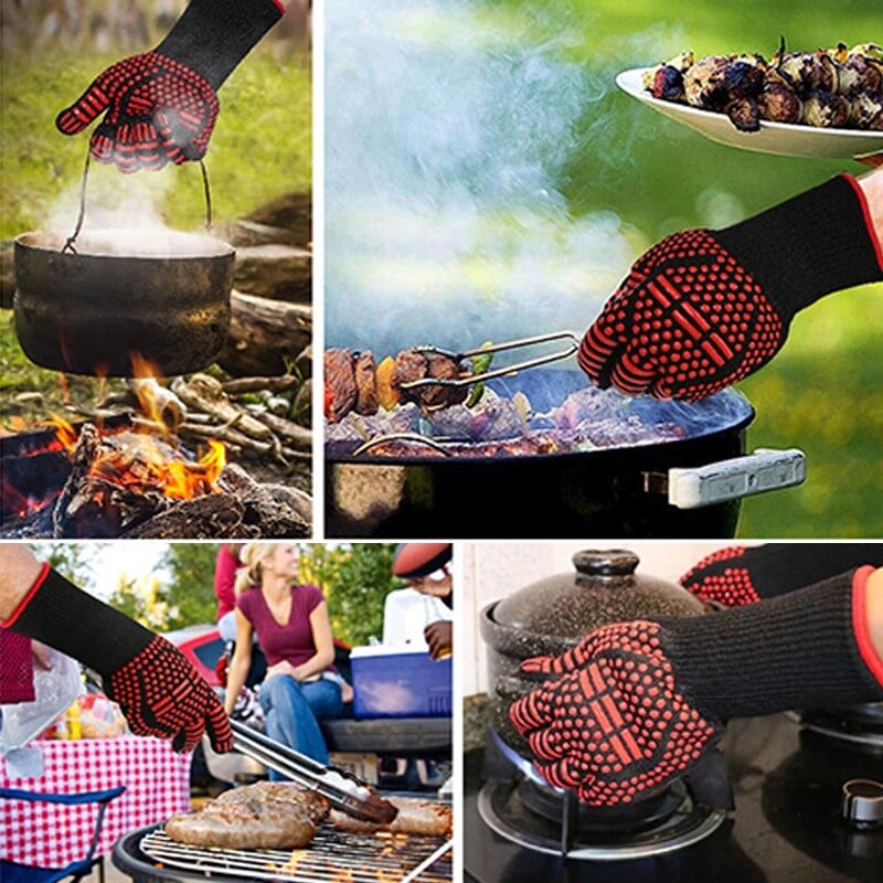1 buc mănuși de cuptor rezistente la căldură - mănuși de grătar din silicon rezistente la tăiere, antiderapante pentru bucătărie, grătar, camping și vase de gătit