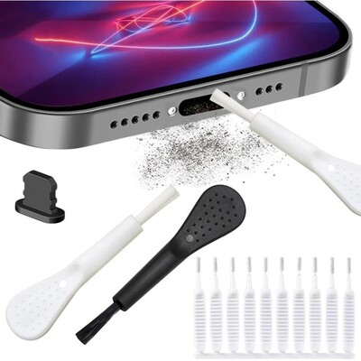 Порт за зареждане на мини мобилен телефон Щепсел за прах за IPhone 14 13 Pro Max Port Cleaner Kit Комплект за почистване на високоговорител за компютър, инструмент за почистване на клавиатура Инструмент за четка