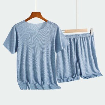 Летни мъжки пижами Комплект домашно облекло с щампа Ice Silk T-Shirt Модална ежедневна пижама с къси ръкави Мъжка пижама Панталон Тънък костюм