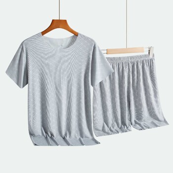 Летни мъжки пижами Комплект домашно облекло с щампа Ice Silk T-Shirt Модална ежедневна пижама с къси ръкави Мъжка пижама Панталон Тънък костюм