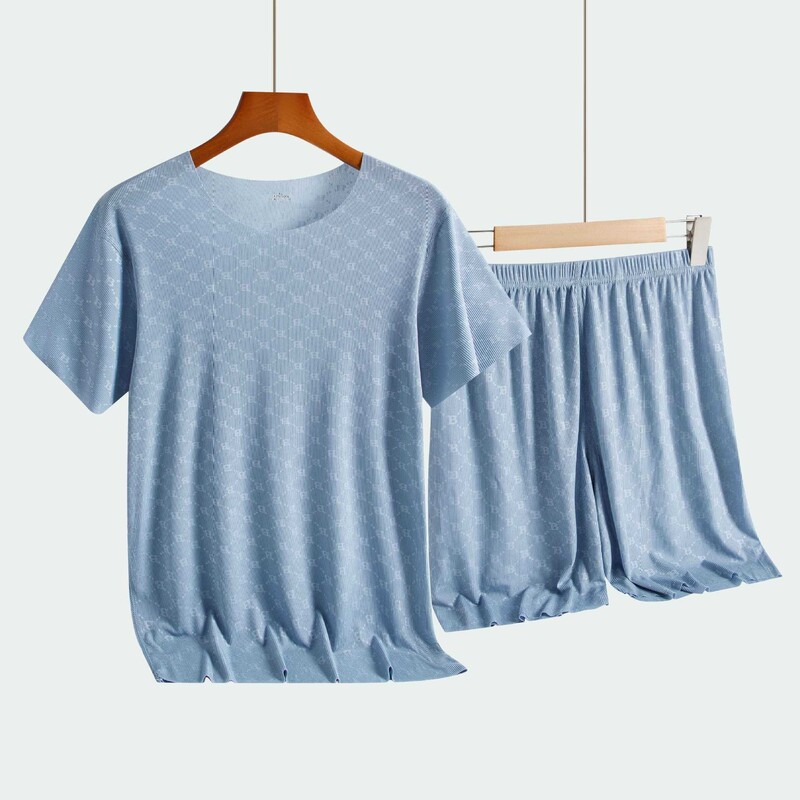 Ljetna muška pidžama Komplet kućne odjeće Ice Silk T-shirt kratkih rukava s kratkim rukavima Ležerna pidžama Muška pidžama Hlače Tanko odijelo