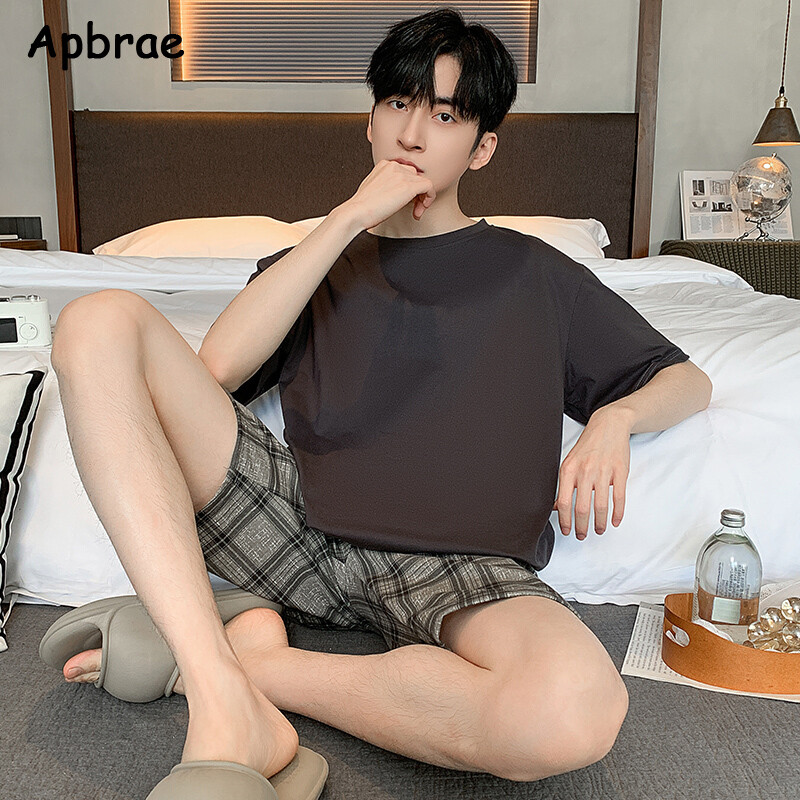 Új nyári férfi műpamut pizsama rövid ujjú rövidnadrág háziruha fiúknak plusz méretű L-3XL Fiatal férfi pizsama pulóver hálóruha