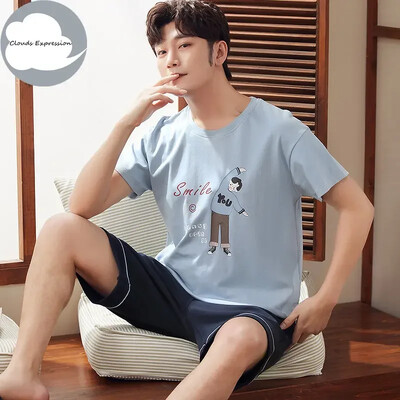 Vasaros megztos medvilnės trumpomis rankovėmis vyriškų pižamų rinkiniai Vyriški pižamų rinkiniai su raidėmis Pižama vyrams Miego kostiumas Kostiumas Naminiai drabužiai Dydis xXXXL