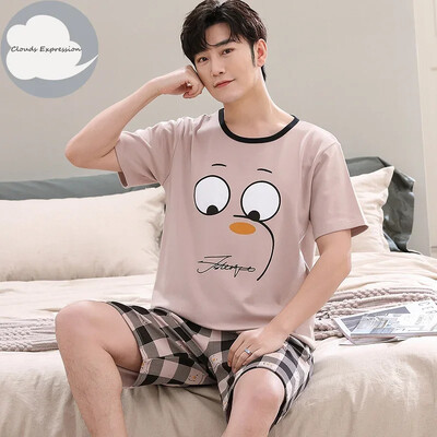 Vasaros megztos medvilnės trumpomis rankovėmis vyriškų pižamų rinkiniai Vyriški pižamų rinkiniai su raidėmis Pižama vyrams Miego kostiumas Kostiumas Naminiai drabužiai Dydis xXXXL