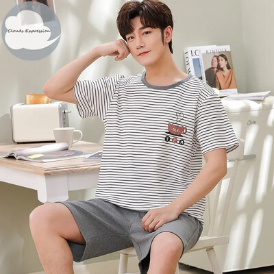 Vasaros megztos medvilnės trumpomis rankovėmis vyriškų pižamų rinkiniai Vyriški pižamų rinkiniai su raidėmis Pižama vyrams Miego kostiumas Kostiumas Naminiai drabužiai Dydis xXXXL