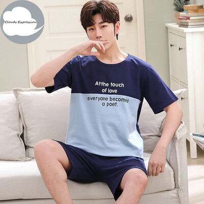 Vasaros megztos medvilnės trumpomis rankovėmis vyriškų pižamų rinkiniai Vyriški pižamų rinkiniai su raidėmis Pižama vyrams Miego kostiumas Kostiumas Naminiai drabužiai Dydis xXXXL