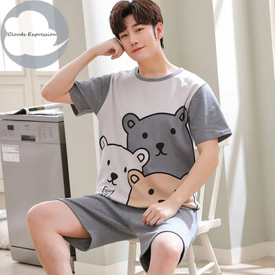 Vasaros megztos medvilnės trumpomis rankovėmis vyriškų pižamų rinkiniai Vyriški pižamų rinkiniai su raidėmis Pižama vyrams Miego kostiumas Kostiumas Naminiai drabužiai Dydis xXXXL