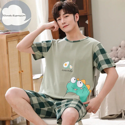 Vasaros megztos medvilnės trumpomis rankovėmis vyriškų pižamų rinkiniai Vyriški pižamų rinkiniai su raidėmis Pižama vyrams Miego kostiumas Kostiumas Naminiai drabužiai Dydis xXXXL