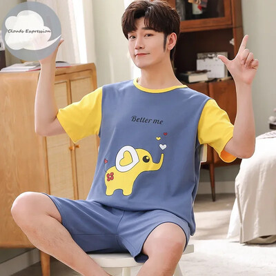 Vasaros megztos medvilnės trumpomis rankovėmis vyriškų pižamų rinkiniai Vyriški pižamų rinkiniai su raidėmis Pižama vyrams Miego kostiumas Kostiumas Naminiai drabužiai Dydis xXXXL