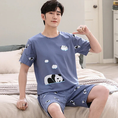 Vasaros megztos medvilnės trumpomis rankovėmis vyriškų pižamų rinkiniai Vyriški pižamų rinkiniai su raidėmis Pižama vyrams Miego kostiumas Kostiumas Naminiai drabužiai Dydis xXXXL