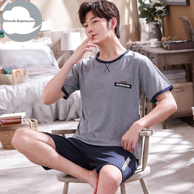 Vasaros megztos medvilnės trumpomis rankovėmis vyriškų pižamų rinkiniai Vyriški pižamų rinkiniai su raidėmis Pižama vyrams Miego kostiumas Kostiumas Naminiai drabužiai Dydis xXXXL