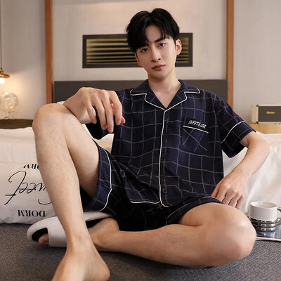 Férfi Slim Fit pamut kardigán hálóruha nyári otthoni ruhák rövid ujjú fehérnemű fiatal férfiaknak 5XL