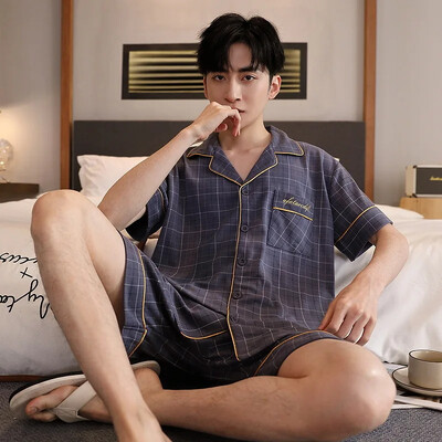 Férfi Slim Fit pamut kardigán hálóruha nyári otthoni ruhák rövid ujjú fehérnemű fiatal férfiaknak 5XL