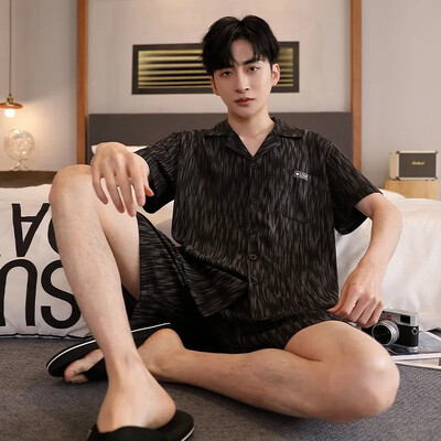 Férfi Slim Fit pamut kardigán hálóruha nyári otthoni ruhák rövid ujjú fehérnemű fiatal férfiaknak 5XL