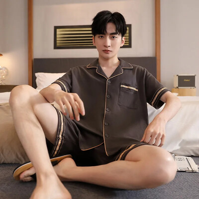 Férfi Slim Fit pamut kardigán hálóruha nyári otthoni ruhák rövid ujjú fehérnemű fiatal férfiaknak 5XL