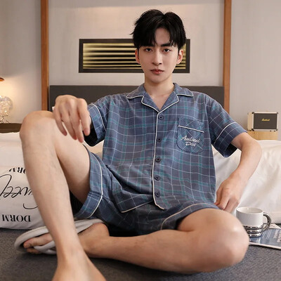 Férfi Slim Fit pamut kardigán hálóruha nyári otthoni ruhák rövid ujjú fehérnemű fiatal férfiaknak 5XL