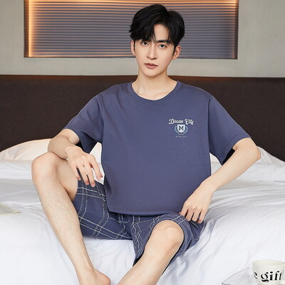 pamut Férfi pizsama felső és nadrág Nappaliruha Athletic Casual Laza hálóruha Szett masszív hálóruha Háziruha kétrészes öltöny