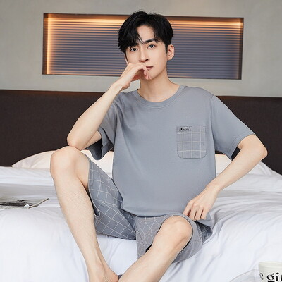 pamut Férfi pizsama felső és nadrág Nappaliruha Athletic Casual Laza hálóruha Szett masszív hálóruha Háziruha kétrészes öltöny