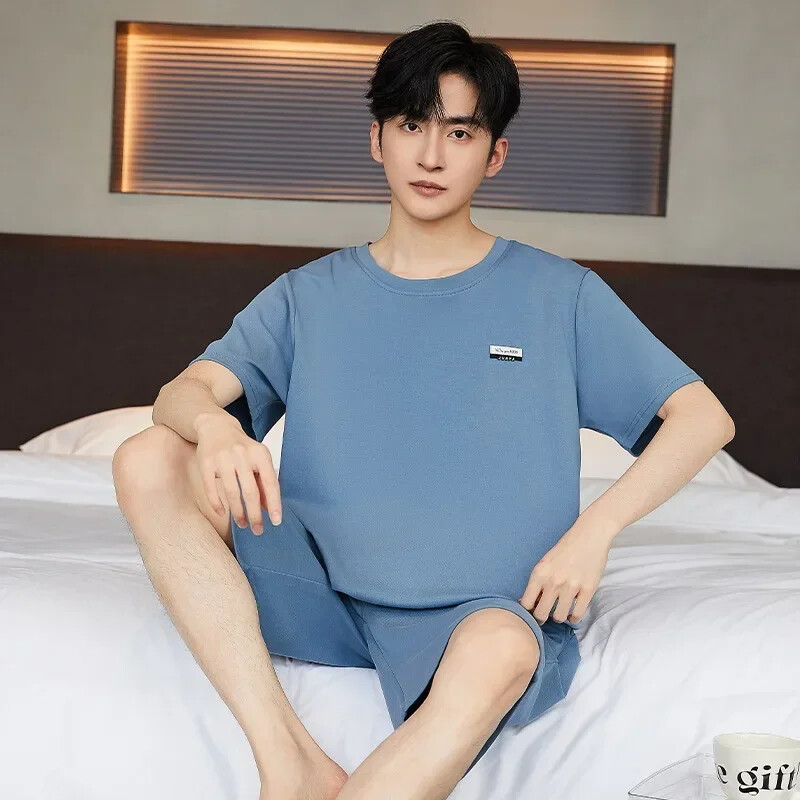 pamut Férfi pizsama felső és nadrág Nappaliruha Athletic Casual Laza hálóruha Szett masszív hálóruha Háziruha kétrészes öltöny