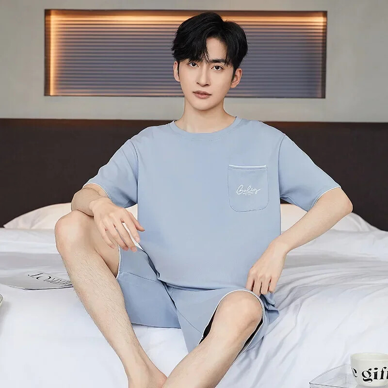 pamut Férfi pizsama felső és nadrág Nappaliruha Athletic Casual Laza hálóruha Szett masszív hálóruha Háziruha kétrészes öltöny