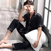 Rövid férfi selyem nyári szatén pizsama viselet pizsamához Lounge pizsama szín otthoni éjszakai nadrág pizsama szett ujjú férfi öltöny férfi tömör