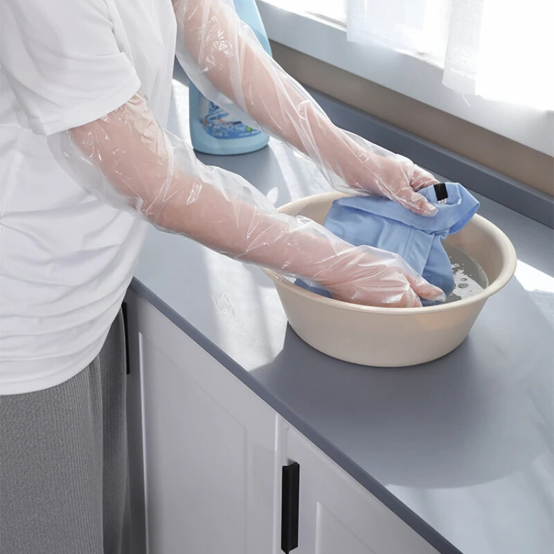 10db 60cm Eldobható karvédő kesztyű Konyhai Háztartási Mosogatás Tisztítás Vízálló elasztikus húzózsinórral meghosszabbított kesztyűk