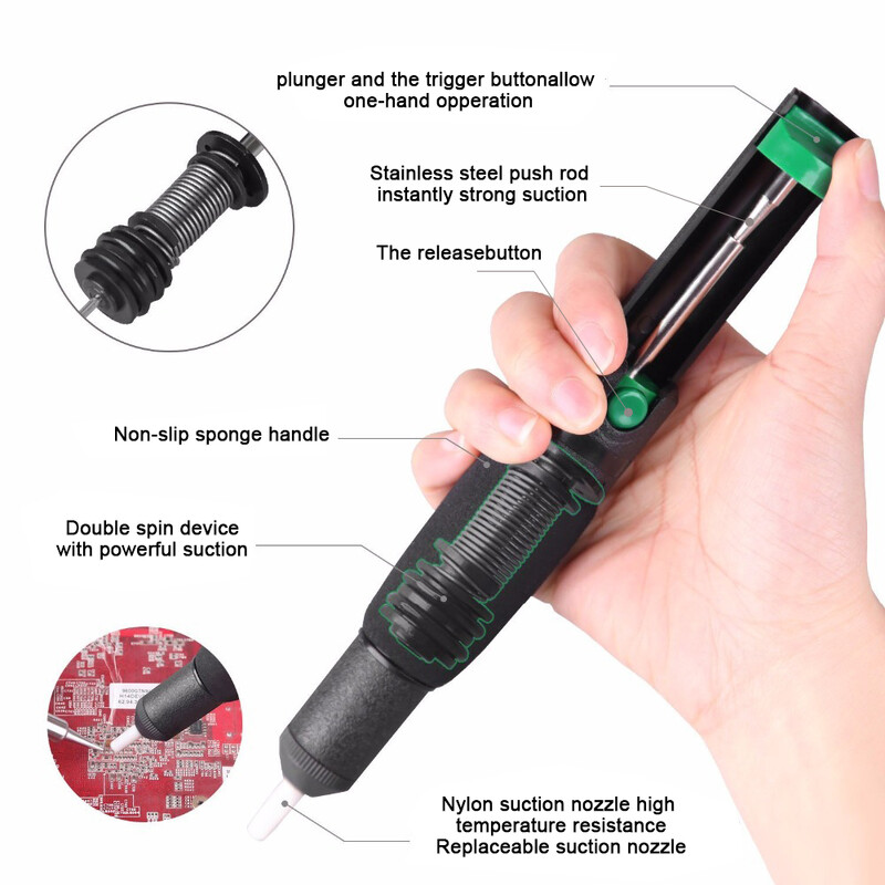 Forrasztószívó Erőteljes kiforrasztó szivattyú Vákuumos forrasztópáka Kiforrasztópisztoly szívó ón csúszásgátló fogantyús kézi hegesztő szívófej