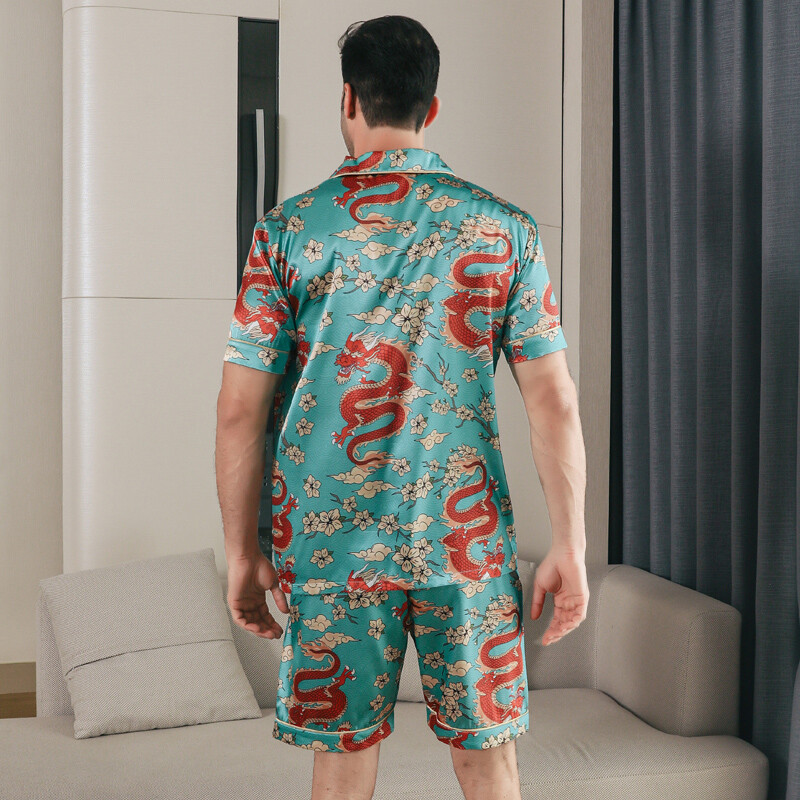 Muška pidžama kratkih rukava ljetna ledena svilena kućna odjeća muški ljetni ležerni tanki kardigan može se nositi kao komplet kućne odjeće