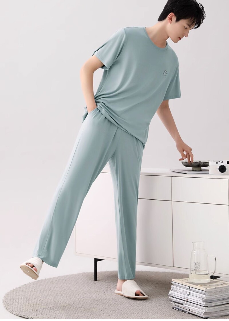 Vyriškos trijų dalių pižamos Vasariniai ploni modaliniai namų drabužiai trumpomis rankovėmis šortai kelnės „Ice Silk Cool Feeling“ pižamos namų drabužių rinkinys