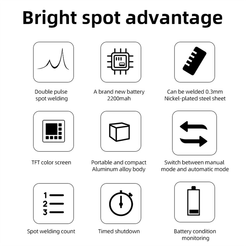 Uzlabota 11 pārnesumu akumulatora punktmetinātāja regulējama mini pārnēsājama rokas digitālā displeja punktmetināšanas iekārta, automātiska rokasgrāmata