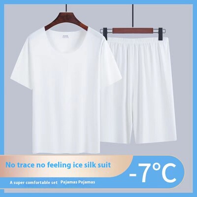 Vyriški pižamos namų aprangos kostiumas vasarinis ledinis šilkas namų apranga Modalinis nežymi trumpomis rankovėmis šortai Vyriški laisvalaikio vasariniai drabužiai