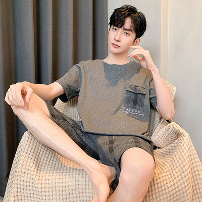 Pamut hálóruha Férfi Nagy méretű Cartoon Bear Diákpizsama Háziruházat Ifjúsági csíkos felsők és nadrágok Tömör hálóruha nappaliruha