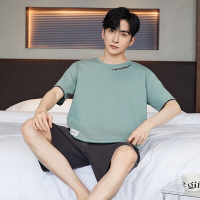 Pamut hálóruha Férfi Nagy méretű Cartoon Bear Diákpizsama Háziruházat Ifjúsági csíkos felsők és nadrágok Tömör hálóruha nappaliruha