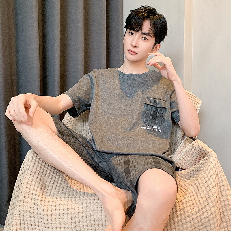 Pamut hálóruha Férfi Nagy méretű Cartoon Bear Diákpizsama Háziruházat Ifjúsági csíkos felsők és nadrágok Tömör hálóruha nappaliruha