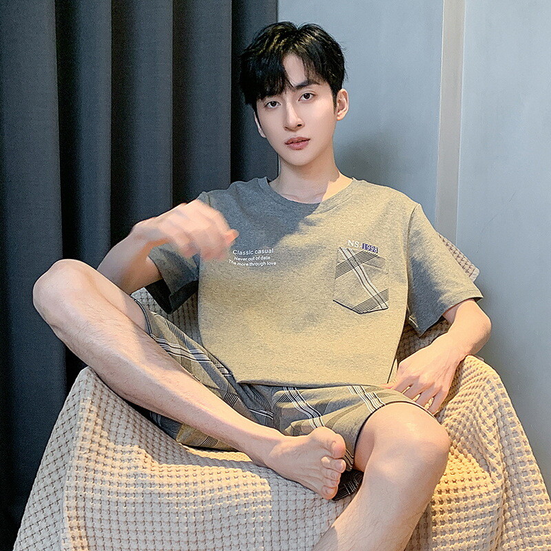 Pamut hálóruha Férfi Nagy méretű Cartoon Bear Diákpizsama Háziruházat Ifjúsági csíkos felsők és nadrágok Tömör hálóruha nappaliruha