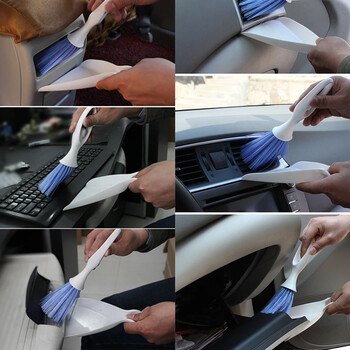 Car Clean Brush Mini Broom Dustpan Set for Air Conditioner Vent Slit Brush Dusting Blind Πλυντήριο καθαρισμού πληκτρολογίου