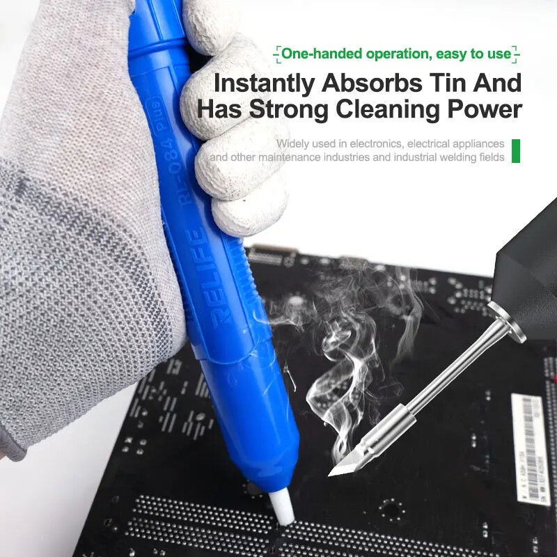 RELIFE RL-084 PLUS Kézi forrasztóelszívó hegesztőszívó magas hőmérsékletnek ellenálló eszköz telefonjavító eltávolító hegesztőszerszámhoz