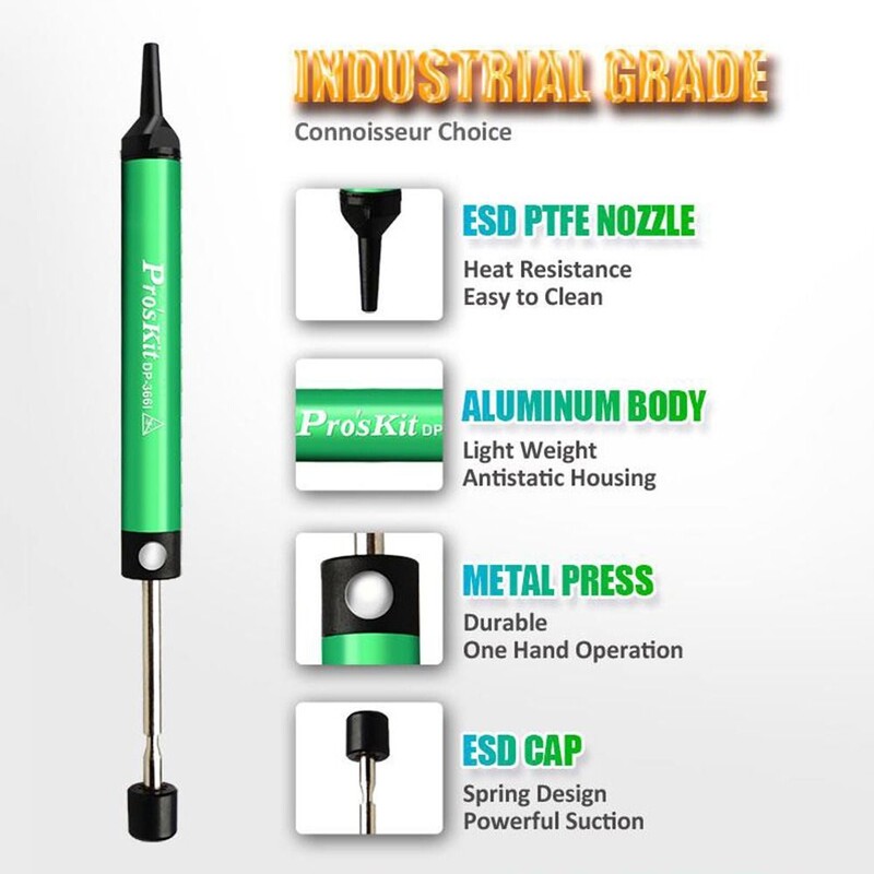 Patvarus DP-366I vakuuminis siurbimo rašiklis aliuminio lydinio Antistatinis alavo siurbimo įtaisas Alavo siurbimo siurblys Litavimas