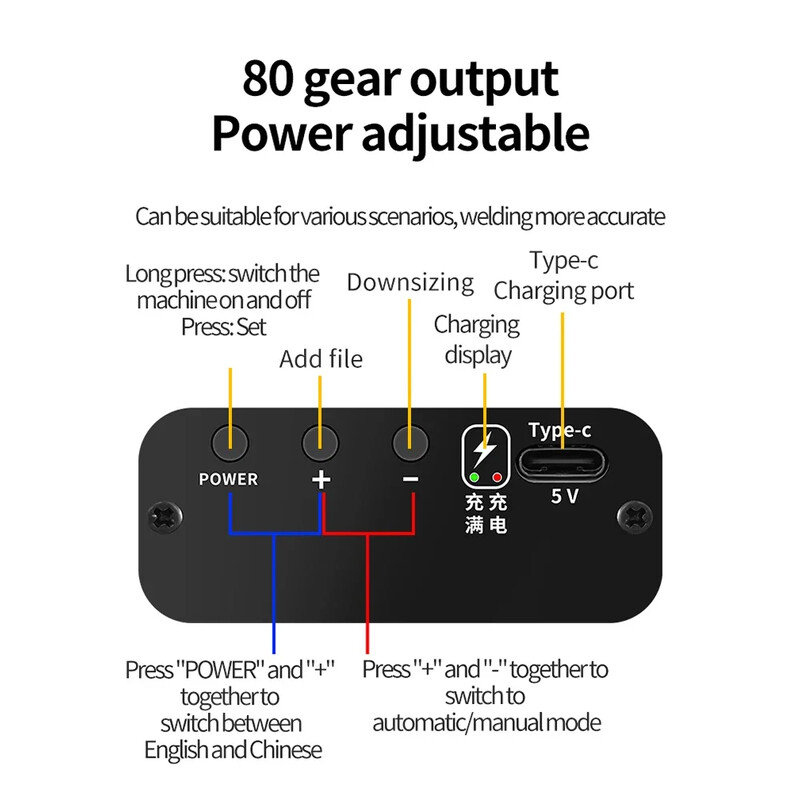 DIY käeshoitav 80 käiku 5000 mAh minipunktkeevitus kaasaskantav reguleeritav 0,1 0,15 mm 18650 aku punktkeevitajate tööpinkide komplekt