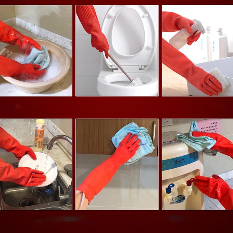 Ženské silikónové gumové odolné rukavice na umývanie riadu, latexové rukavice na umývanie riadu, nepremokavé, extra dlhé, hrubé, protišmykové čistiace nástroje