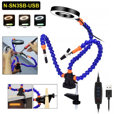 Toolour Τρίτο Χέρι Συγκόλλησης Εργαλείο με 3X USB μεγεθυντικό φακό LED 3 τεμ.