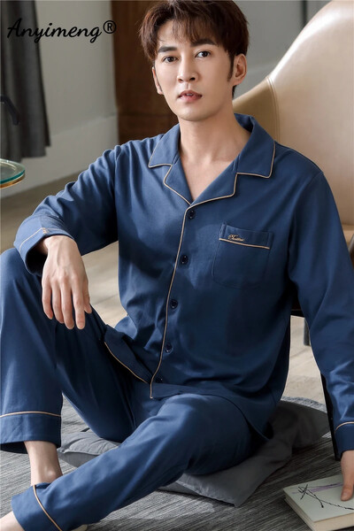 Бизнес Мъжко спално облекло за свободното време Жилетка Спално облекло за джентълмен Мъжки салонни облекла Есен Зима Комплект мека памучна пижама за мъж