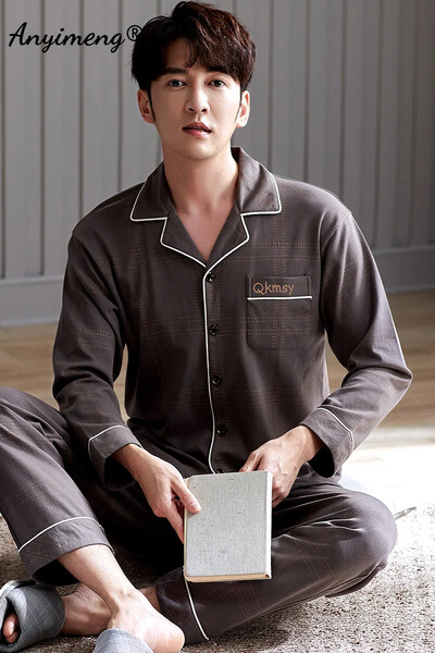 Бизнес Мъжко спално облекло за свободното време Жилетка Спално облекло за джентълмен Мъжки салонни облекла Есен Зима Комплект мека памучна пижама за мъж