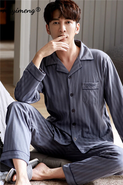 Бизнес Мъжко спално облекло за свободното време Жилетка Спално облекло за джентълмен Мъжки салонни облекла Есен Зима Комплект мека памучна пижама за мъж