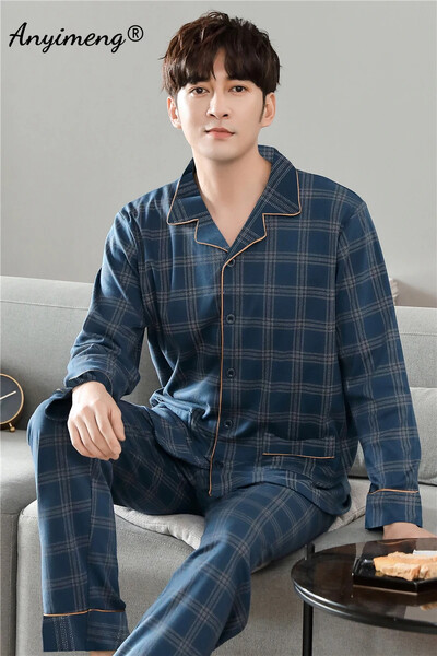 Бизнес Мъжко спално облекло за свободното време Жилетка Спално облекло за джентълмен Мъжки салонни облекла Есен Зима Комплект мека памучна пижама за мъж