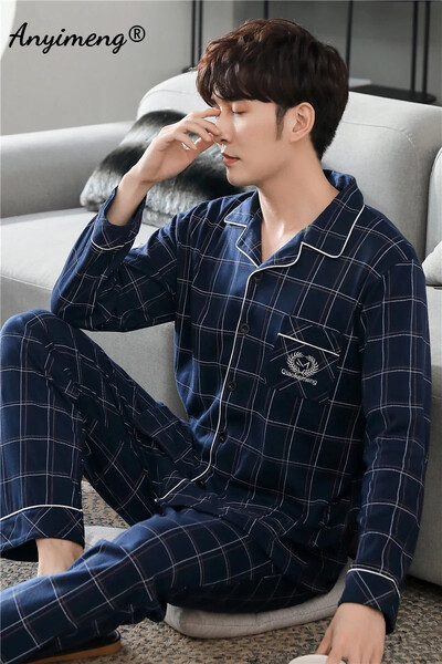 Бизнес Мъжко спално облекло за свободното време Жилетка Спално облекло за джентълмен Мъжки салонни облекла Есен Зима Комплект мека памучна пижама за мъж