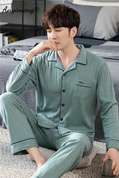 Бизнес Мъжко спално облекло за свободното време Жилетка Спално облекло за джентълмен Мъжки салонни облекла Есен Зима Комплект мека памучна пижама за мъж