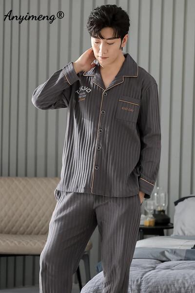 Бизнес Мъжко спално облекло за свободното време Жилетка Спално облекло за джентълмен Мъжки салонни облекла Есен Зима Комплект мека памучна пижама за мъж