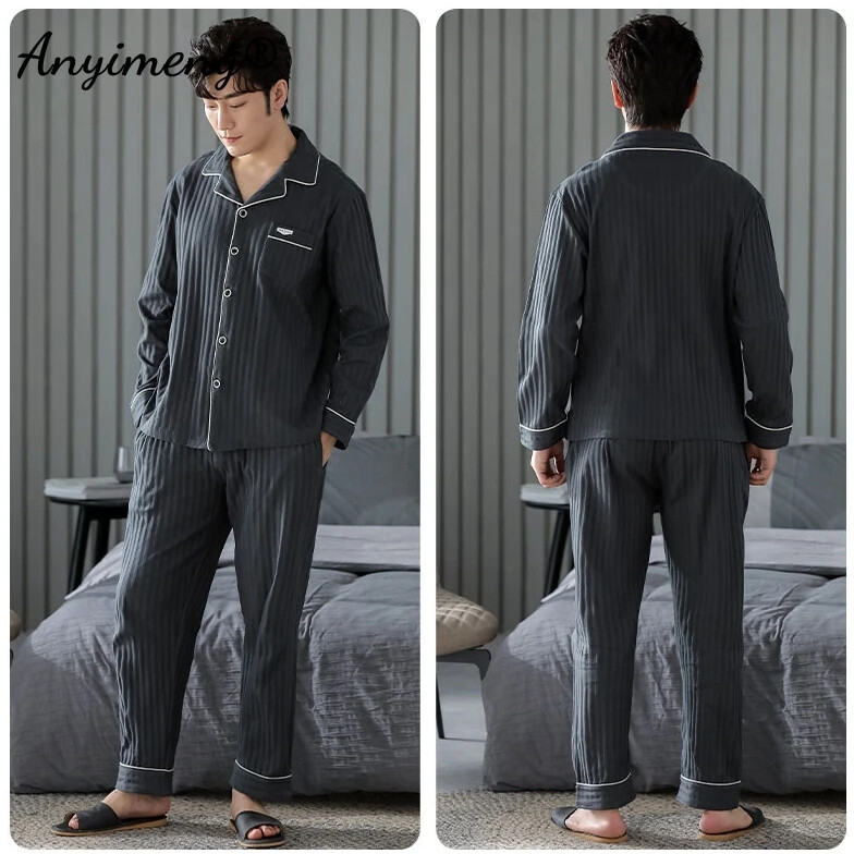 Бизнес Мъжко спално облекло за свободното време Жилетка Спално облекло за джентълмен Мъжки салонни облекла Есен Зима Комплект мека памучна пижама за мъж