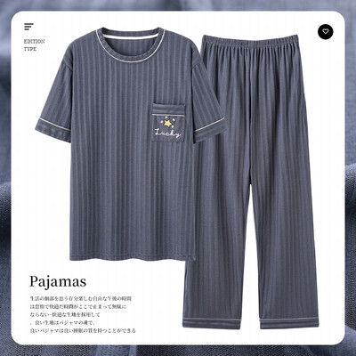Pijamale pentru bărbați la modă L-5XL L-5XL Lenjerie de dormit pentru bărbați grasi Îmbrăcăminte pentru casă din bumbac Pjs cu mâneci scurte Pantaloni lungi Set de lounge 2023